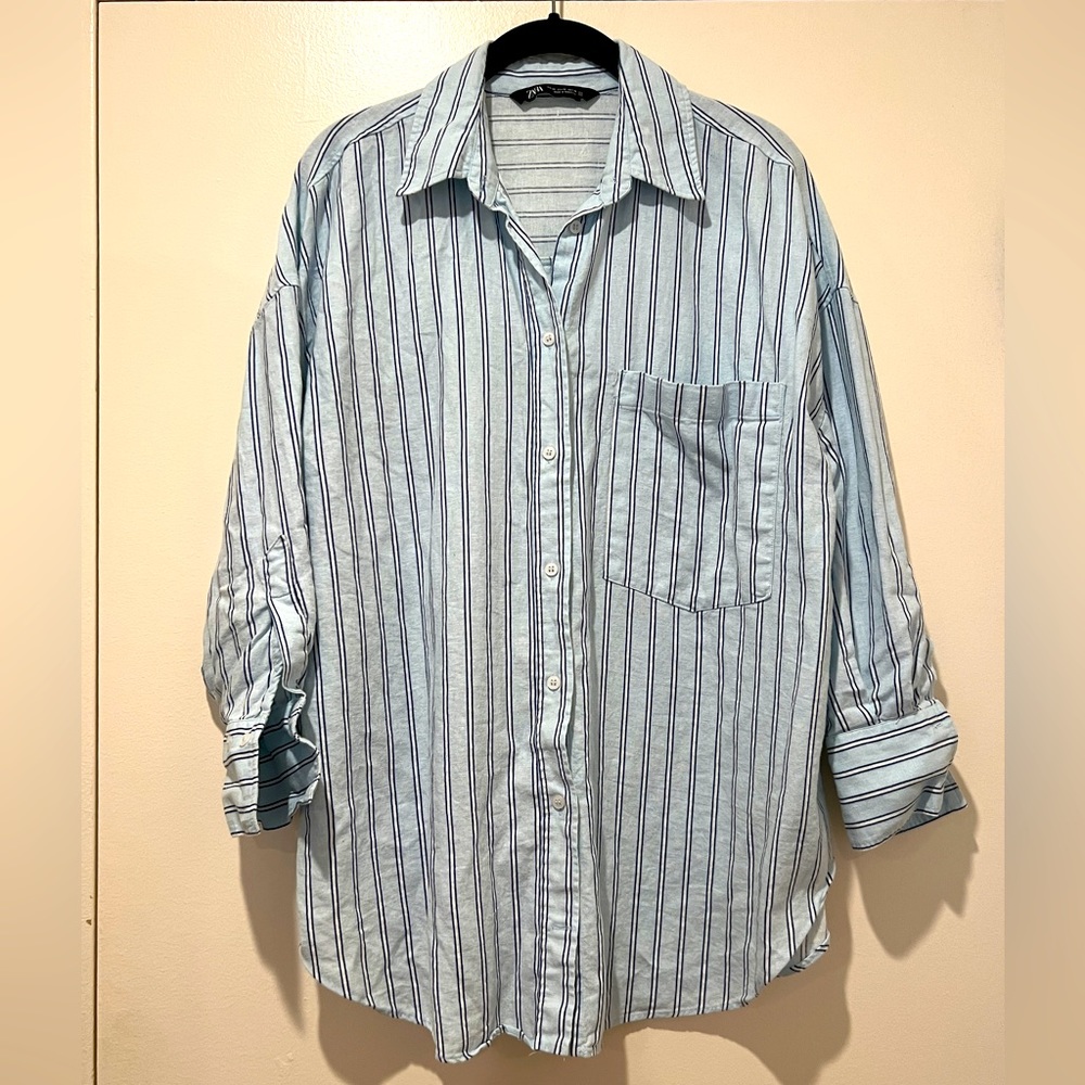 Blue and white stripe oversized shirt